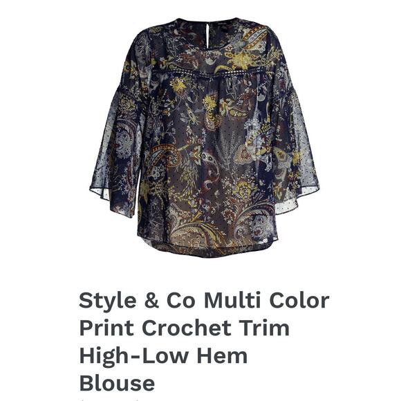 Style &Co Top Women’s Size 2X Boohoo Floral Paisley Boydell High-low Hem Blouse - Picture 2 of 11